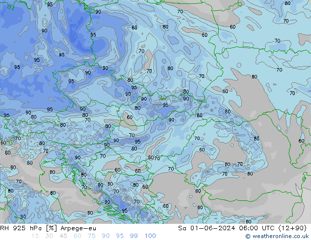 RH 925 hPa Arpege-eu so. 01.06.2024 06 UTC