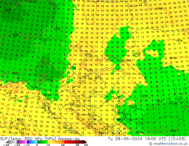 SLP/Temp. 850 hPa Arpege-eu  28.05.2024 15 UTC