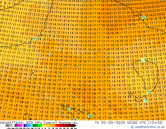 Height/Temp. 925 hPa Arpege-eu Th 30.05.2024 00 UTC