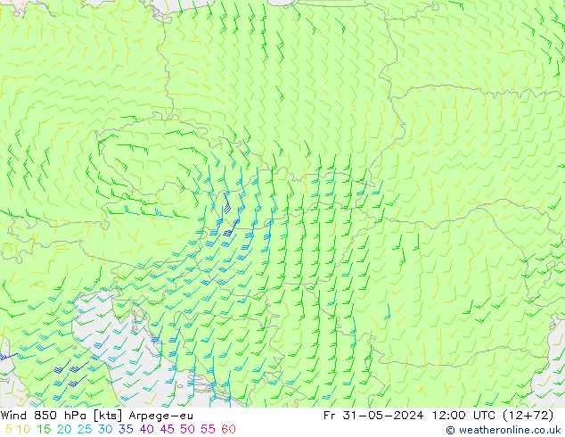 Wind 850 hPa Arpege-eu vr 31.05.2024 12 UTC
