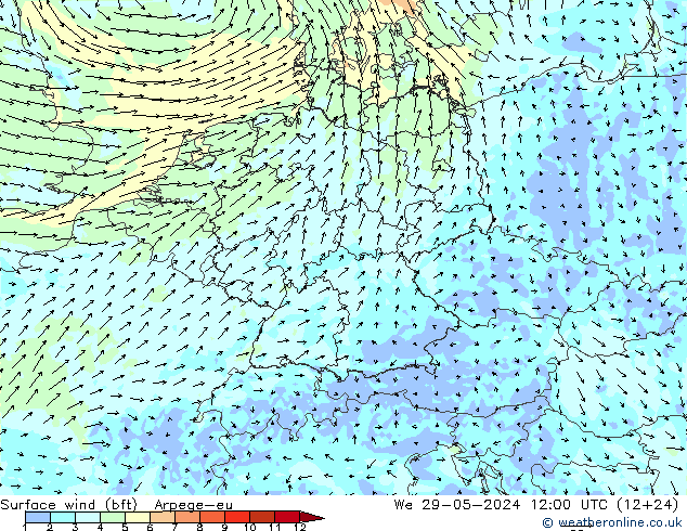 Rüzgar 10 m (bft) Arpege-eu Çar 29.05.2024 12 UTC