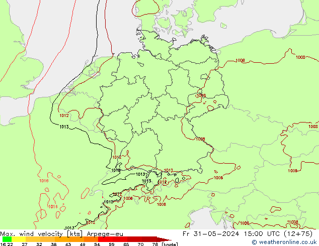 Max. wind velocity Arpege-eu Sex 31.05.2024 15 UTC