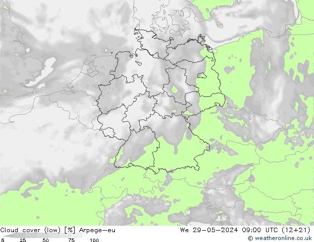 zachmurzenie (niskie) Arpege-eu śro. 29.05.2024 09 UTC