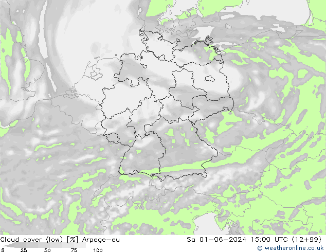 Bewolking (Laag) Arpege-eu za 01.06.2024 15 UTC