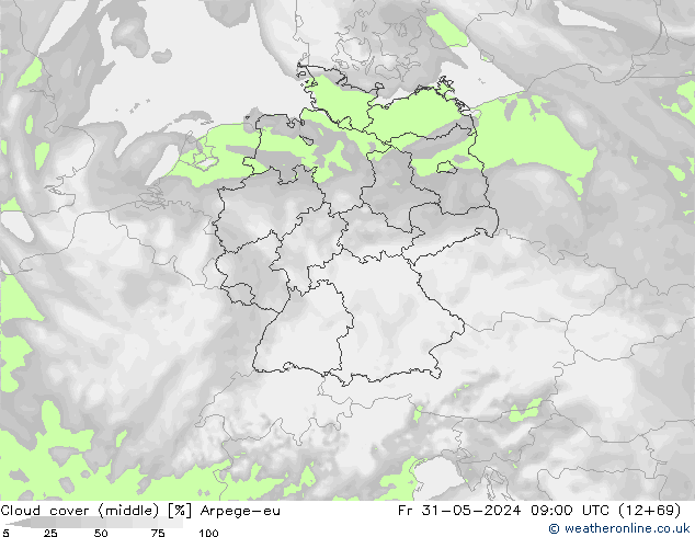 Nuages (moyen) Arpege-eu ven 31.05.2024 09 UTC