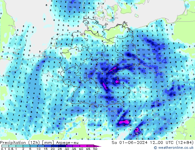 Precipitation (12h) Arpege-eu Sa 01.06.2024 00 UTC