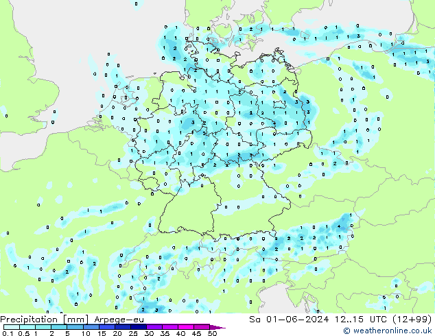 Srážky Arpege-eu So 01.06.2024 15 UTC