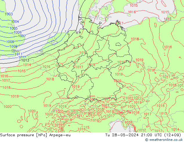 pression de l'air Arpege-eu mar 28.05.2024 21 UTC