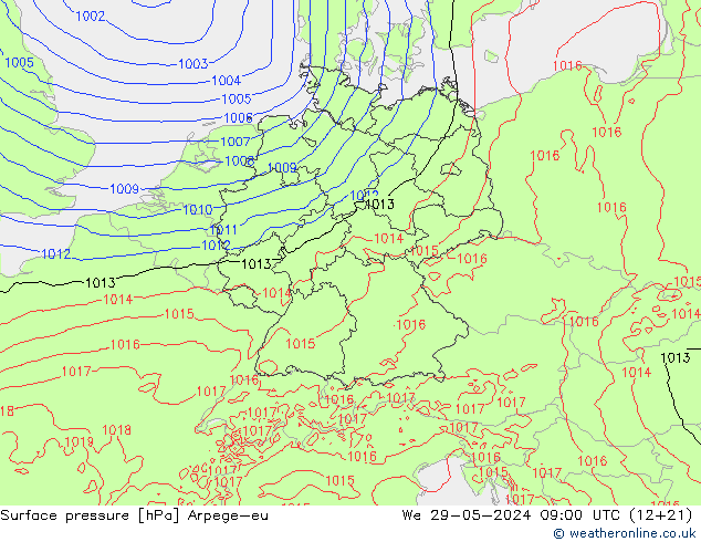 地面气压 Arpege-eu 星期三 29.05.2024 09 UTC