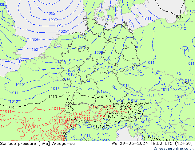 Atmosférický tlak Arpege-eu St 29.05.2024 18 UTC