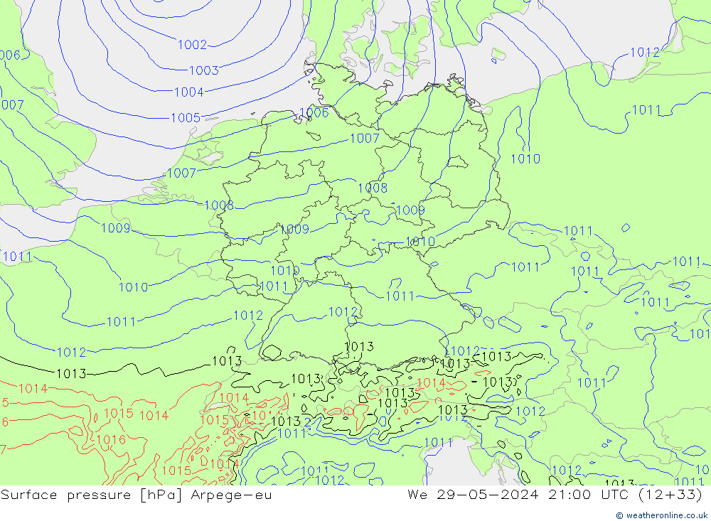 Surface pressure Arpege-eu We 29.05.2024 21 UTC