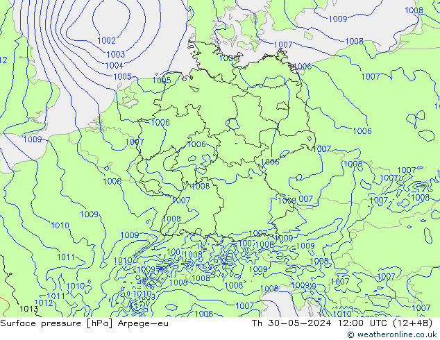 Atmosférický tlak Arpege-eu Čt 30.05.2024 12 UTC