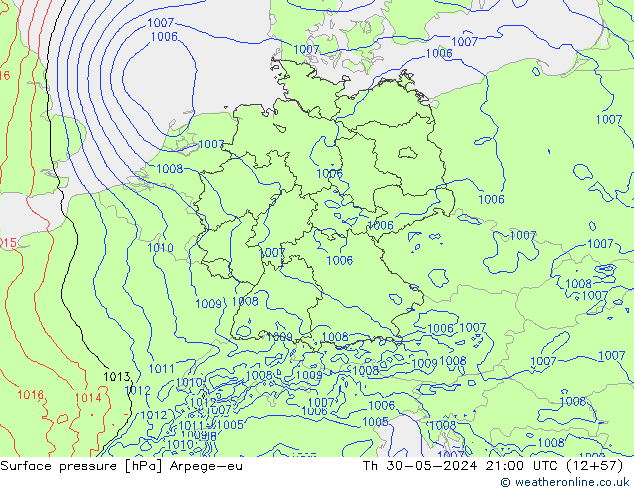 приземное давление Arpege-eu чт 30.05.2024 21 UTC