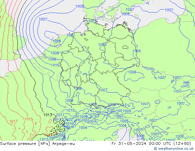 Atmosférický tlak Arpege-eu Pá 31.05.2024 00 UTC