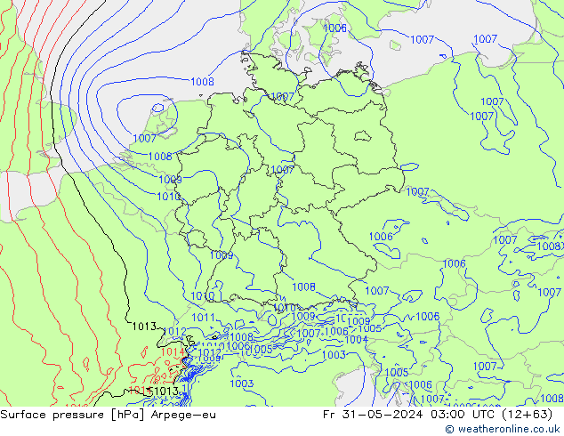 Atmosférický tlak Arpege-eu Pá 31.05.2024 03 UTC