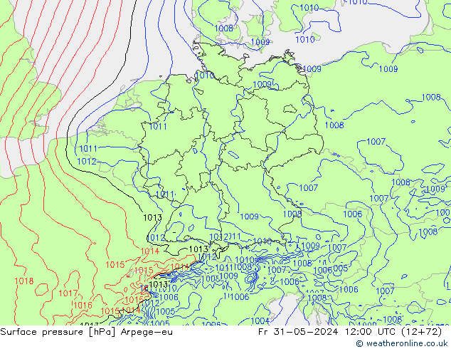 Pressione al suolo Arpege-eu ven 31.05.2024 12 UTC