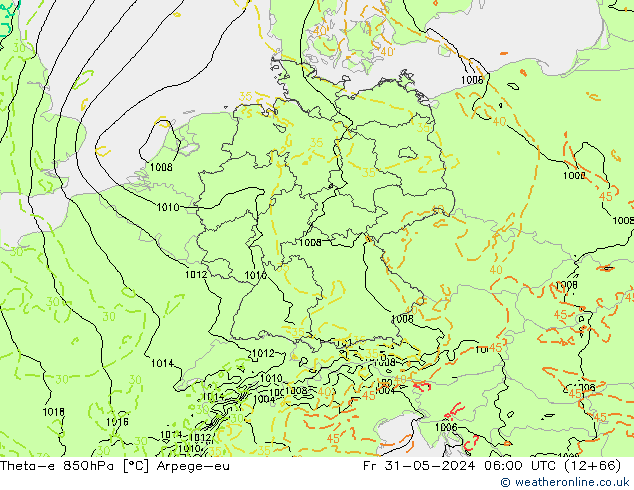 Theta-e 850hPa Arpege-eu  31.05.2024 06 UTC