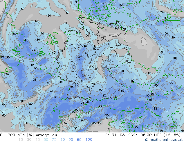 RH 700 hPa Arpege-eu  31.05.2024 06 UTC