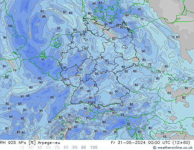 RH 925 hPa Arpege-eu ven 31.05.2024 00 UTC