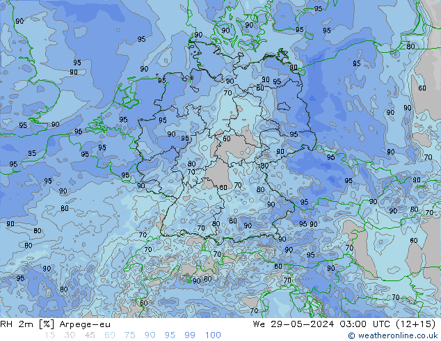 RH 2m Arpege-eu ср 29.05.2024 03 UTC