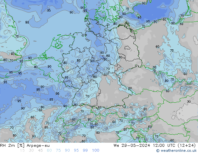 Humidité rel. 2m Arpege-eu mer 29.05.2024 12 UTC