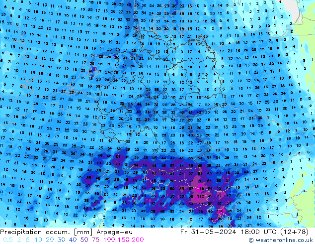 Precipitation accum. Arpege-eu Fr 31.05.2024 18 UTC