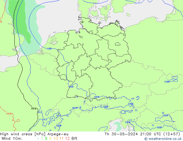 High wind areas Arpege-eu  30.05.2024 21 UTC