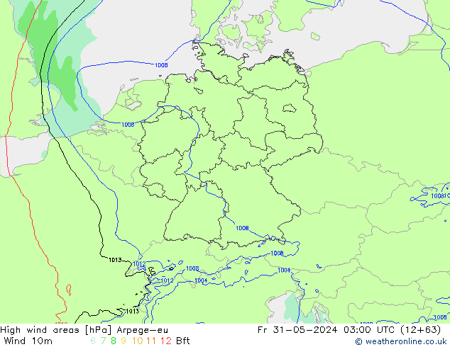 High wind areas Arpege-eu  31.05.2024 03 UTC