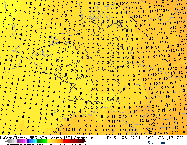 Yükseklik/Sıc. 850 hPa Arpege-eu Cu 31.05.2024 12 UTC