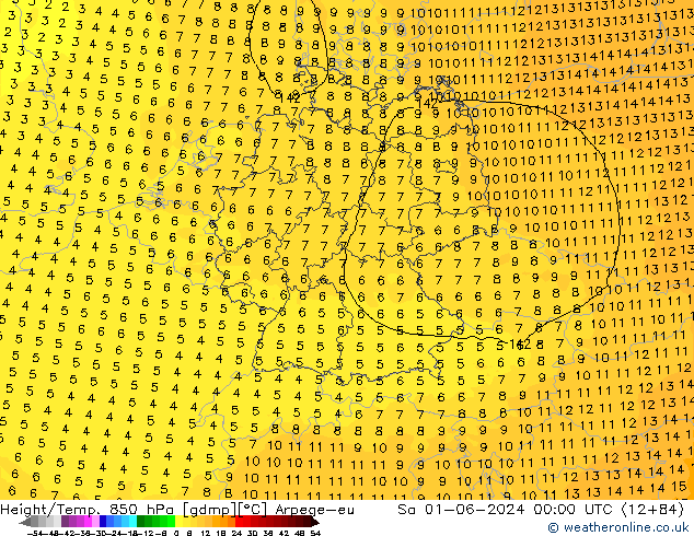 Height/Temp. 850 hPa Arpege-eu Sa 01.06.2024 00 UTC