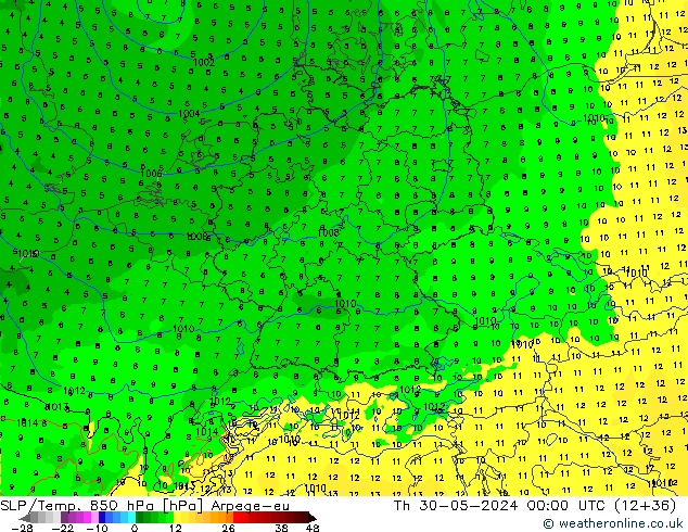 SLP/Temp. 850 hPa Arpege-eu do 30.05.2024 00 UTC