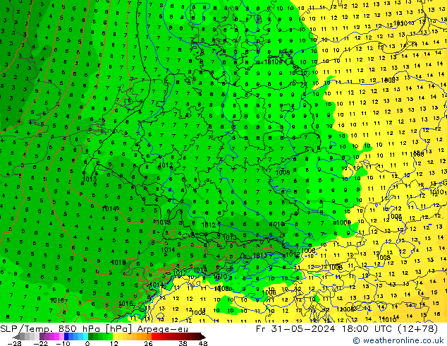 SLP/Temp. 850 hPa Arpege-eu vie 31.05.2024 18 UTC