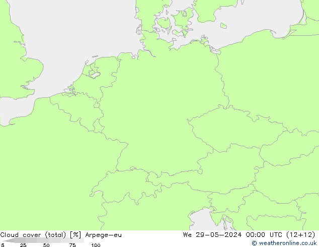 Cloud cover (total) Arpege-eu We 29.05.2024 00 UTC