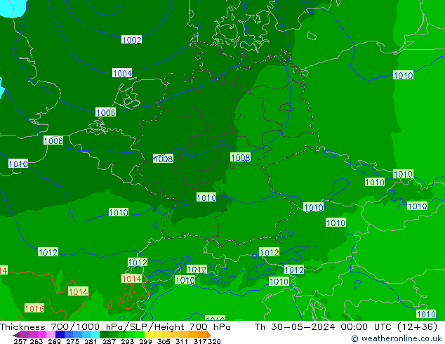 Thck 700-1000 hPa Arpege-eu jeu 30.05.2024 00 UTC