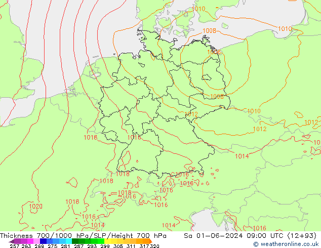 Dikte700-1000 hPa Arpege-eu za 01.06.2024 09 UTC