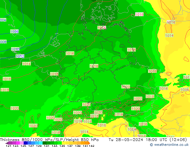 Espesor 850-1000 hPa Arpege-eu mar 28.05.2024 18 UTC