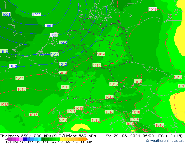 Thck 850-1000 hPa Arpege-eu We 29.05.2024 06 UTC