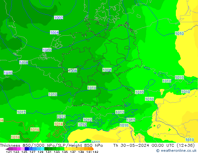 Thck 850-1000 hPa Arpege-eu gio 30.05.2024 00 UTC