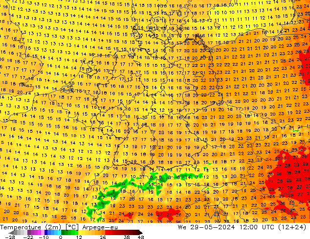 Temperatura (2m) Arpege-eu mié 29.05.2024 12 UTC