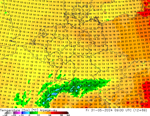 Temperature (2m) Arpege-eu Pá 31.05.2024 09 UTC