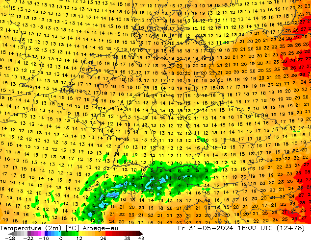 карта температуры Arpege-eu пт 31.05.2024 18 UTC