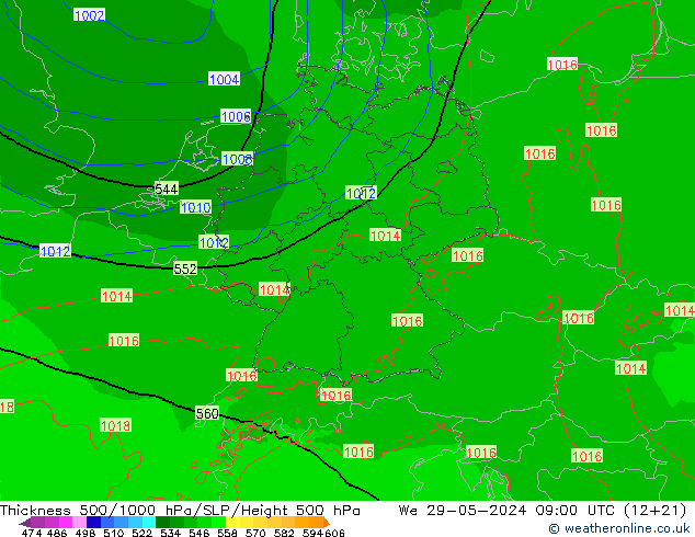 Thck 500-1000hPa Arpege-eu mer 29.05.2024 09 UTC