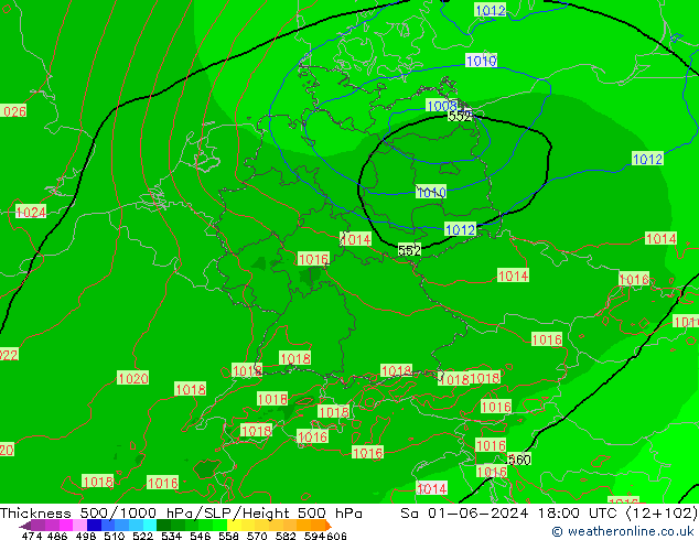 Dikte 500-1000hPa Arpege-eu za 01.06.2024 18 UTC