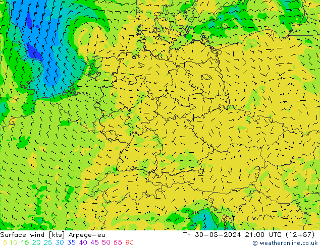 ветер 10 m Arpege-eu чт 30.05.2024 21 UTC