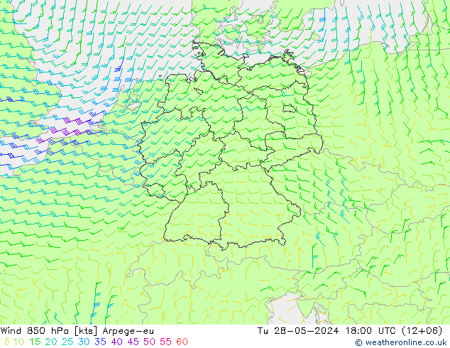 Vent 850 hPa Arpege-eu mar 28.05.2024 18 UTC