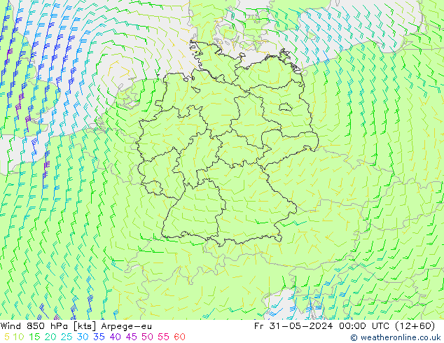 Rüzgar 850 hPa Arpege-eu Cu 31.05.2024 00 UTC