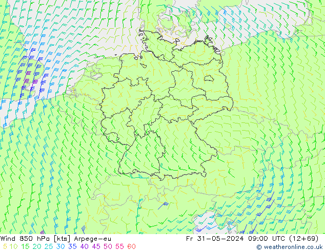 Wind 850 hPa Arpege-eu Fr 31.05.2024 09 UTC