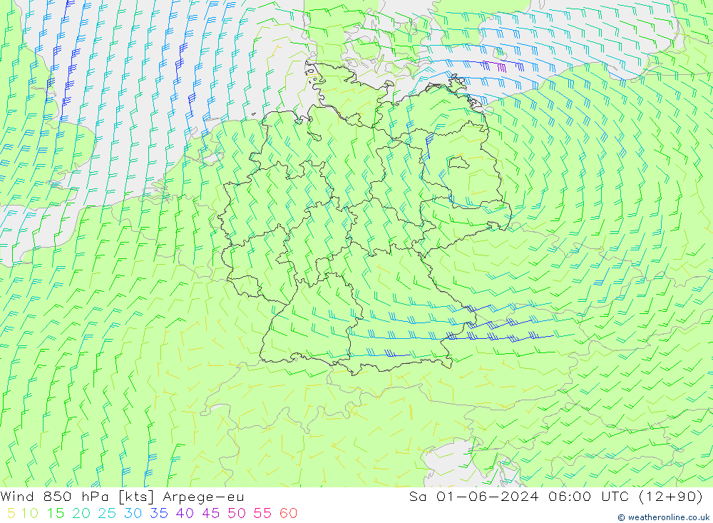 Rüzgar 850 hPa Arpege-eu Cts 01.06.2024 06 UTC
