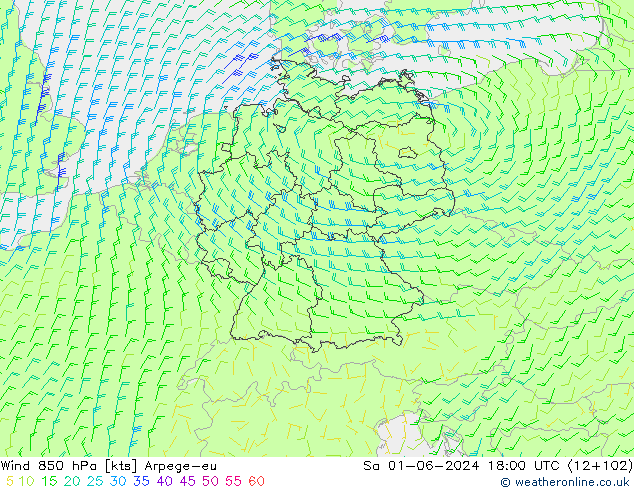 wiatr 850 hPa Arpege-eu so. 01.06.2024 18 UTC