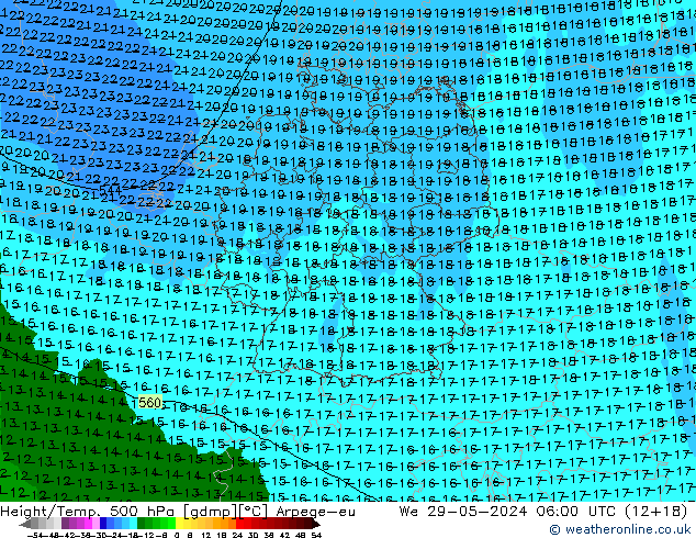 Hoogte/Temp. 500 hPa Arpege-eu wo 29.05.2024 06 UTC